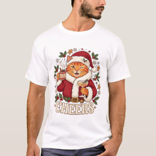 Camiseta Brindes Natal Laranja Gato Chapéu de Papai Noel Be