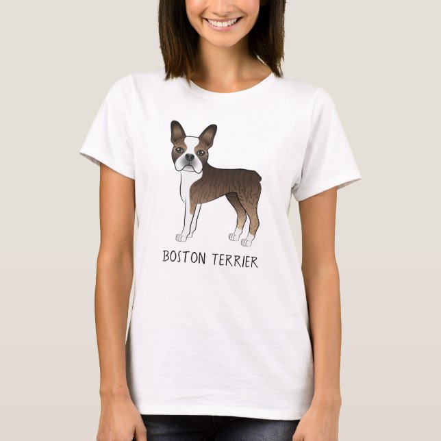 Camiseta Brindle Boston Terrier Cute Cartoon Dog Com Texto (Frente)