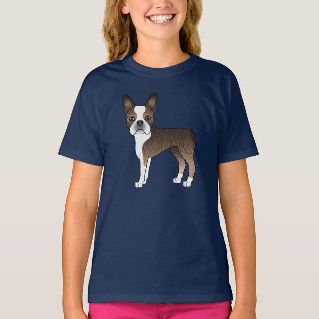 Camiseta Brindle E White Boston Terrier Cute Cartoon Dog (Frente)