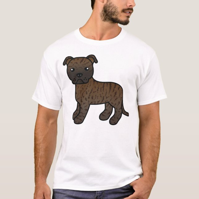 Camiseta Brindle Staffordshire Bull Terrier Cartoon Dog (Frente)