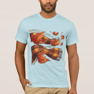 Camiseta Brisa de Outono Folhas de Bordo e Cachecol Xadrez