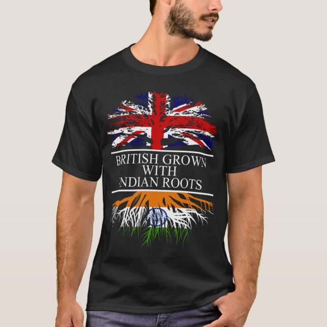 Camiseta Britânico cultivado com bandeira índia de raízes (Frente)
