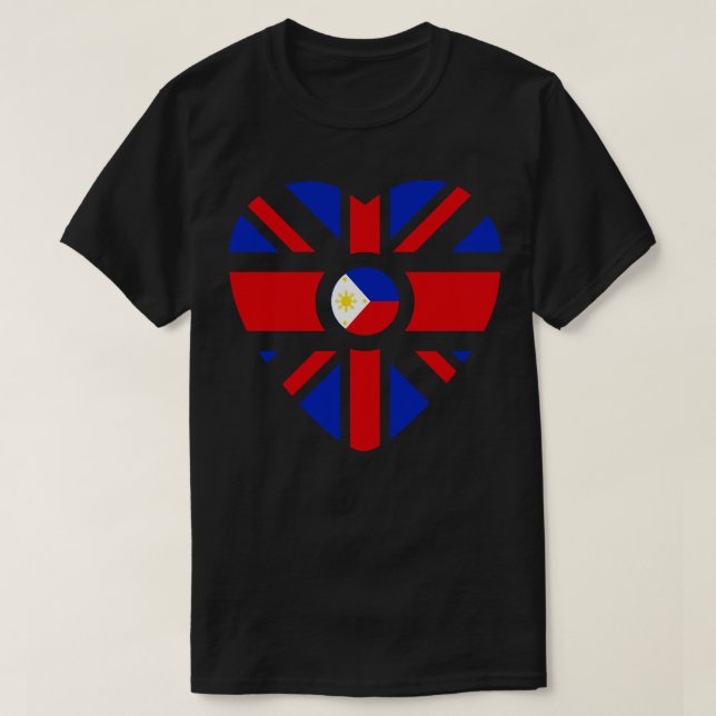 Camiseta British Filipino Multinational Patriot Flag Heart (Frente do Design)
