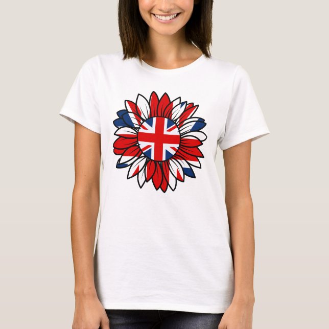 Camiseta British Flag Sunflower Design Women's White (Frente)