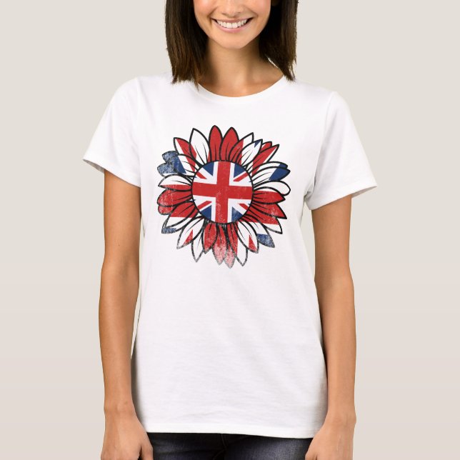 Camiseta British Flag Sunflower Vintage Distressed Women's (Frente)