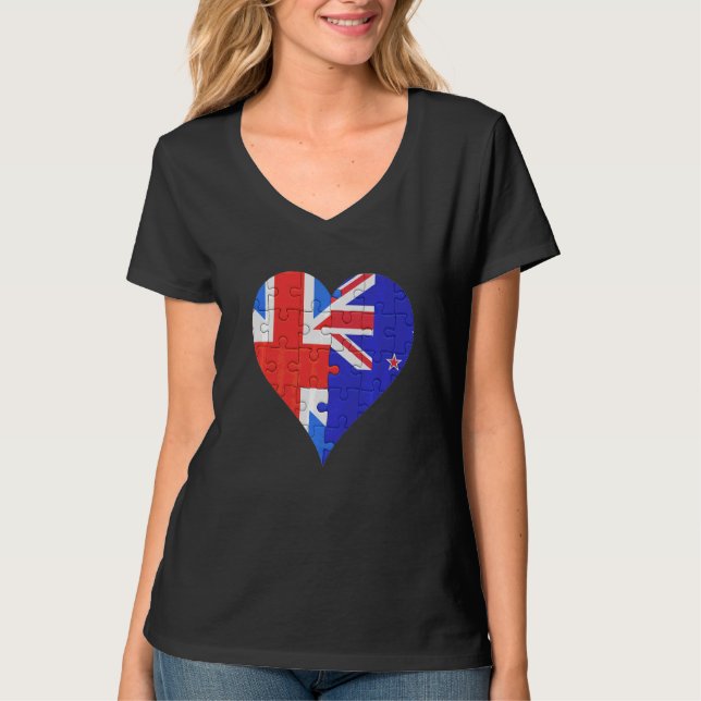 Camiseta British New Zealander Flag Heart (Frente)