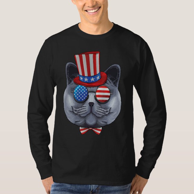 Camiseta British Shorthair 4 De Julho Americano Tio S (Frente)