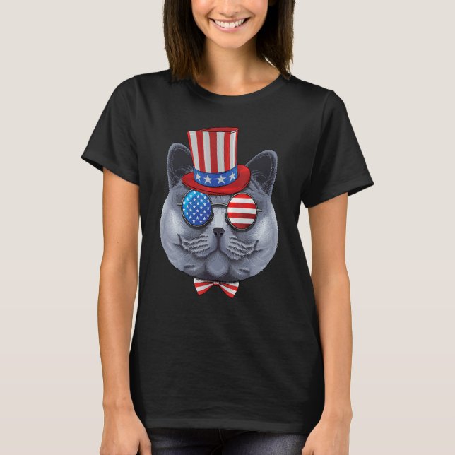 Camiseta British Shorthair 4 De Julho Americano Tio S (Frente)