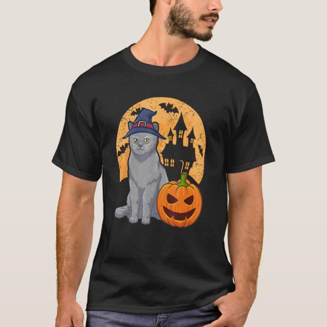 Camiseta British Shorthair Cat With Witch Hat And Pumpkin H (Frente)