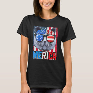 Camiseta British Shorthair Merica 4 de Julho Gato Americano