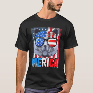 Camiseta British Shorthair Merica 4 de Julho Gato Americano