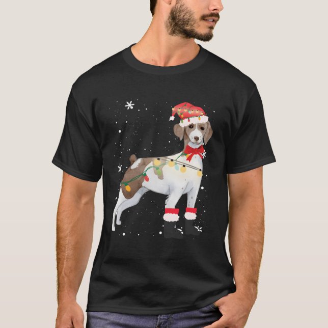 Camiseta Brittany Dog Tree Xmas Mãe Pai Presente Para O Nat (Frente)