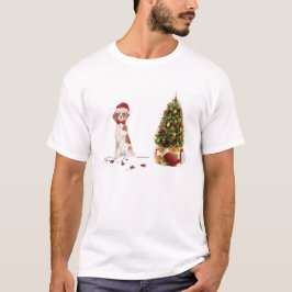 Camiseta Brittany Natal Divertido Cachorro e Árvore