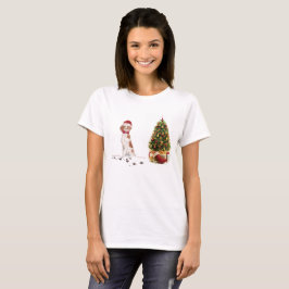 Camiseta Brittany Natal Divertido Cachorro e Árvore