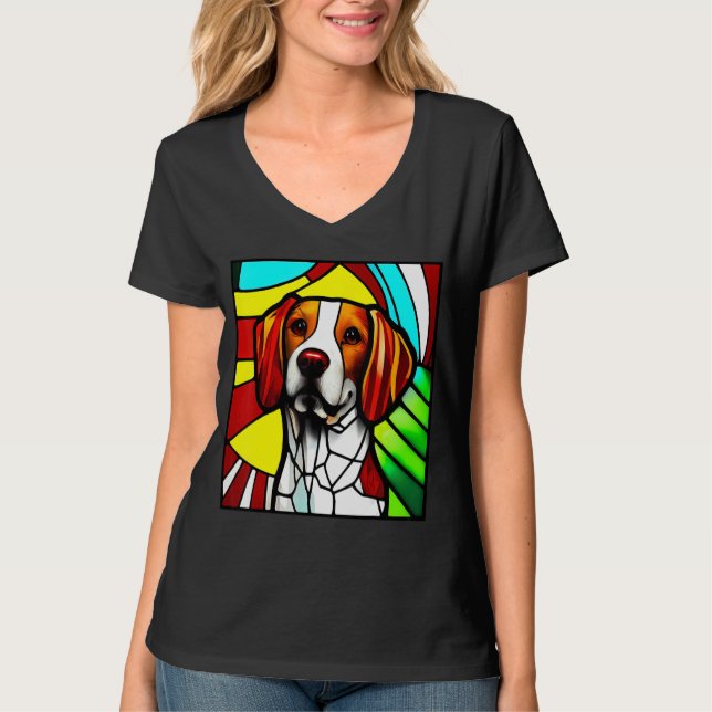 Camiseta Brittany Spaniel - Colorful Stained Glass_5 (Frente)
