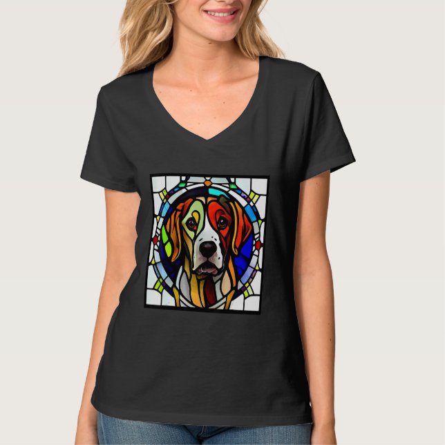 Camiseta Brittany Spaniel - Colorful Stained Glass_8 (Frente)