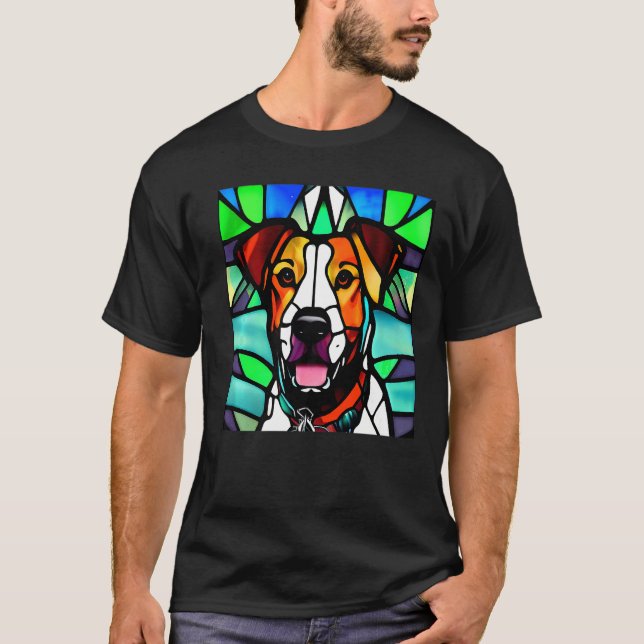 Camiseta Brittany Spaniel - Colorful Stained Glass Premium_ (Frente)