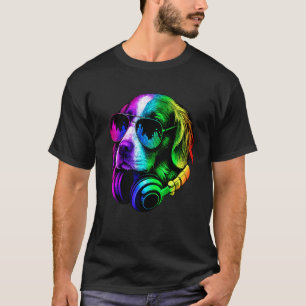 Camiseta Brittany Spaniel DJ Fones de Ouvido Música Retro C