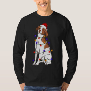 Camiseta Brittany Spaniel Dog Vestindo Luzes de Chapéu de N