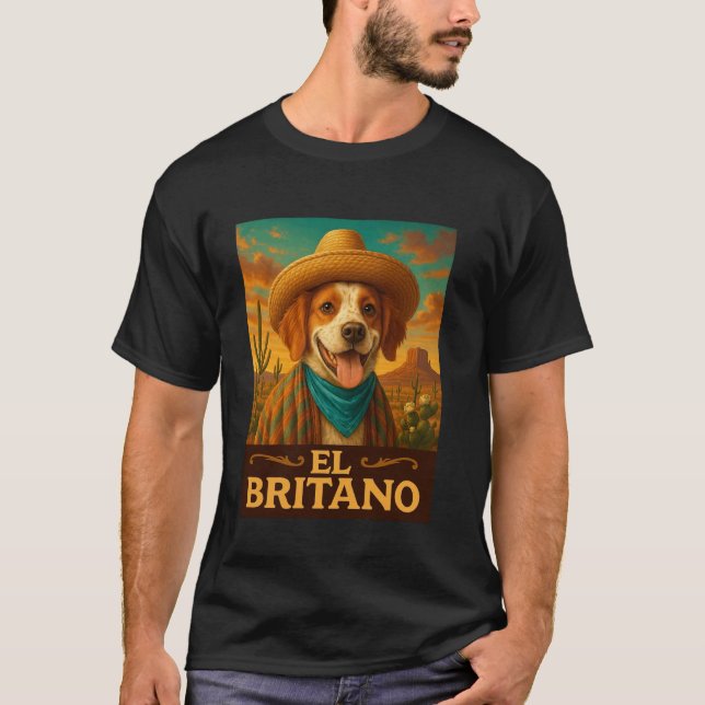 Camiseta Brittany Spaniel El Britano Caubói Oeste Oeste (Frente)