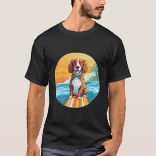 Camiseta Brittany Spaniel surfando em Funny Dog Beach