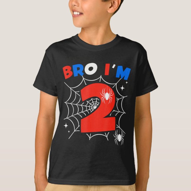 Camiseta Bro I'm 2 Sder Web Theme 2nd Birthday Party Two Ye (Frente)