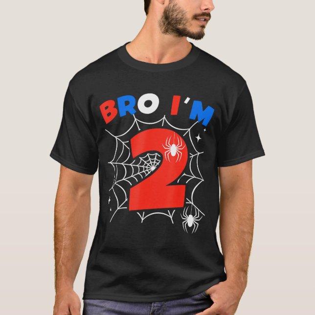Camiseta Bro I'm 2 Sder Web Theme 2nd Birthday Party Two Ye (Frente)