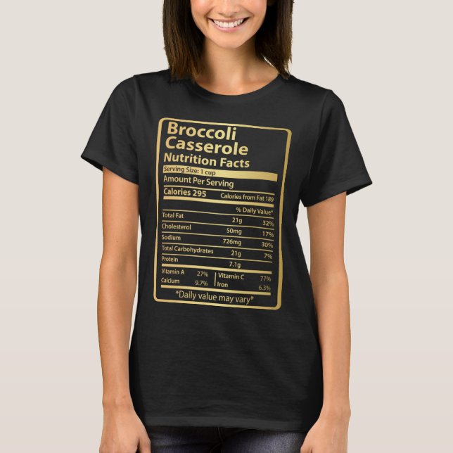 Camiseta Broccoli Casserole  Nutrition Facts Thanksgiving F (Frente)
