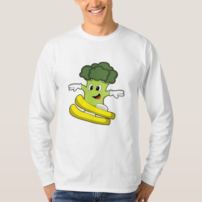 Camiseta Broccoli como esquiador com esqui (Frente)