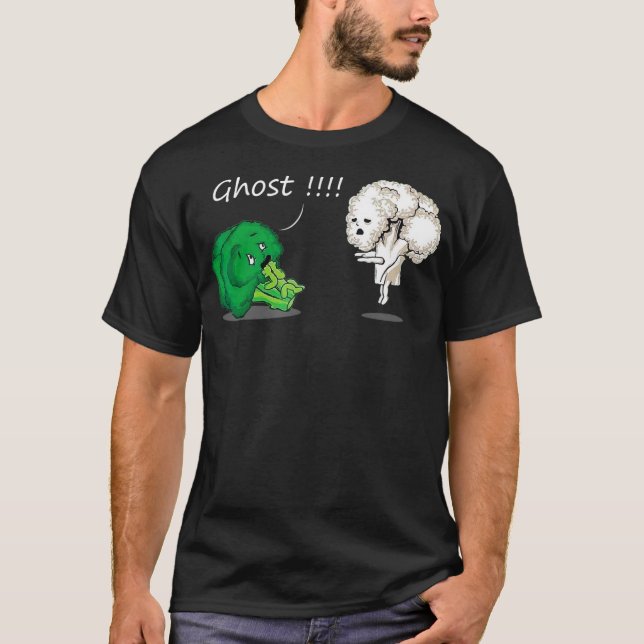 Camiseta Brócolis assustado e engraçado pelo fantasma da co (Frente)