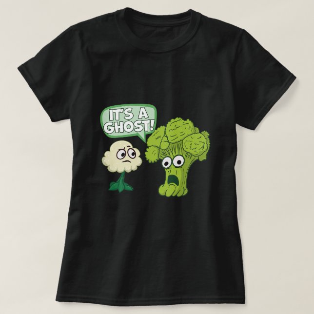 Camiseta Brócolis assustados com Comidas vegetais e couve-f (Frente do Design)