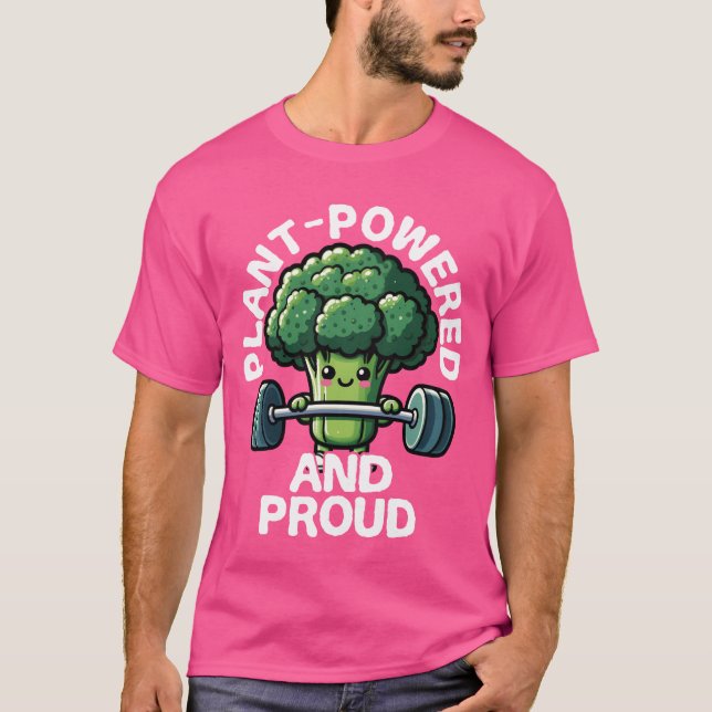 Camiseta Brócolis Levantando Pesos com Poder de Planta e Or (Frente)