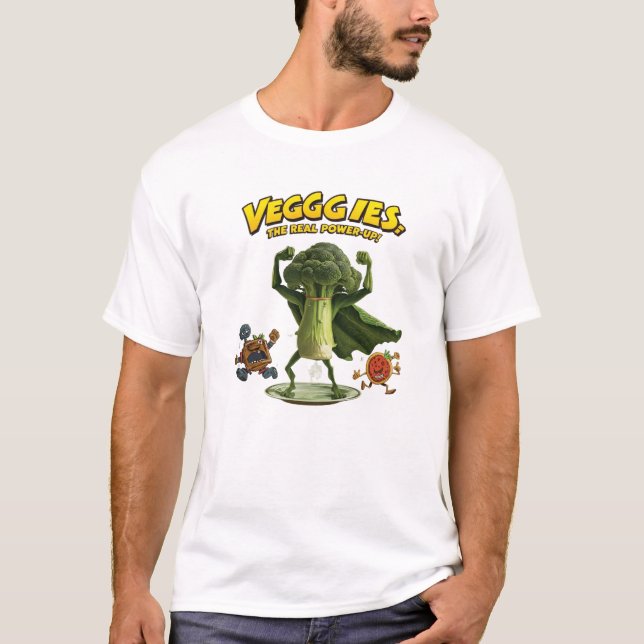 Camiseta Brócolis Super-herói Legumes Poder (Frente)