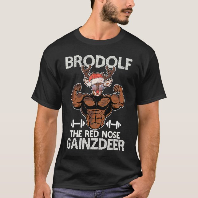 Camiseta Brodolf O Gainzdeer Nose Vermelha Gym Ugly Natal (Frente)