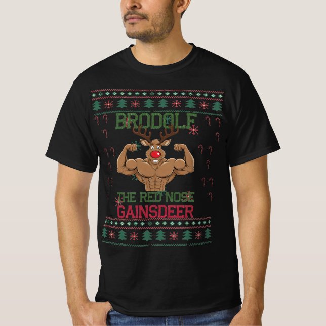 Camiseta Brodolf O Jumper De Xmas Do Nariz Vermelho (Frente)