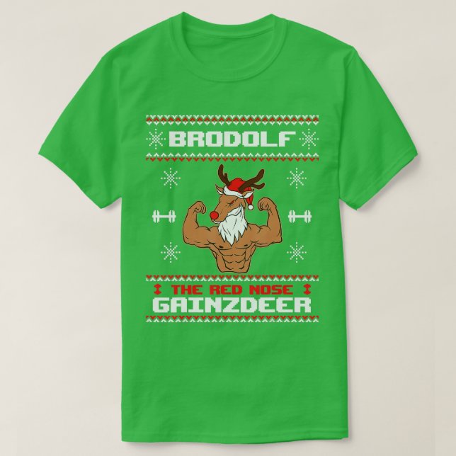 Camiseta Brodolf Red Nose Gainzdeer Gym Ugly Christmas S (Frente do Design)