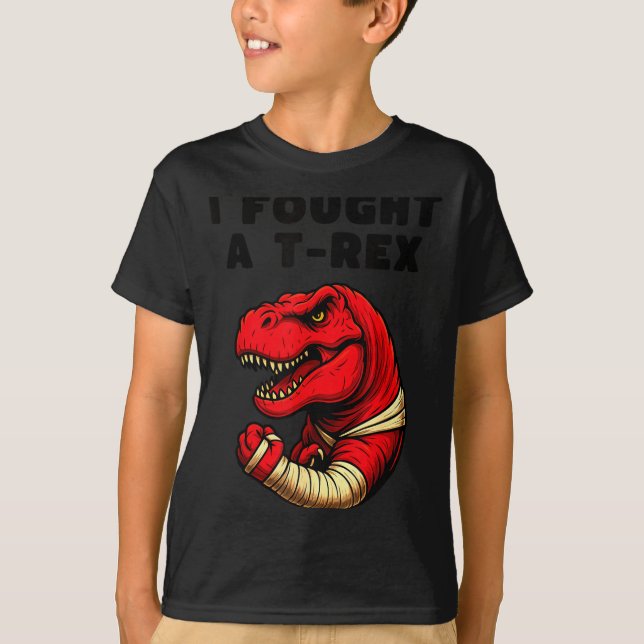 Camiseta Broken Arm Recovery T-rex Kids Boys Dinosaur  (Frente)
