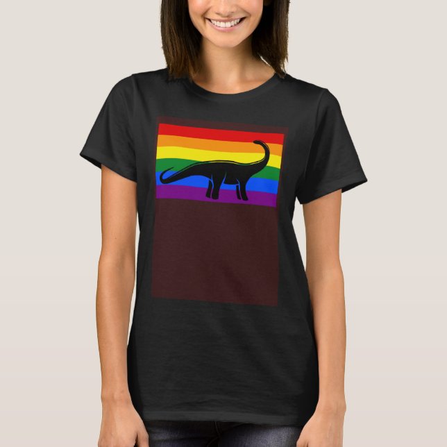 Camiseta Brontosaurus Dinosaur  Gay Pride Flag Aesthetic (Frente)