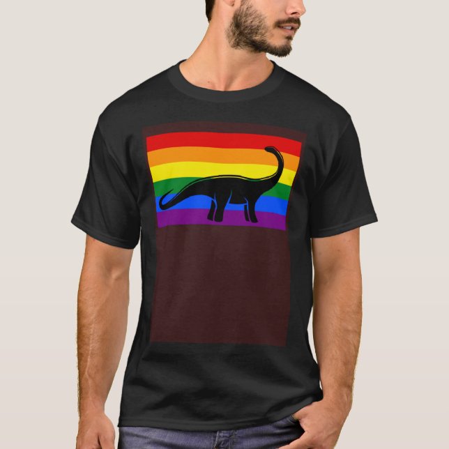 Camiseta Brontosaurus Dinosaur  Gay Pride Flag Aesthetic (Frente)