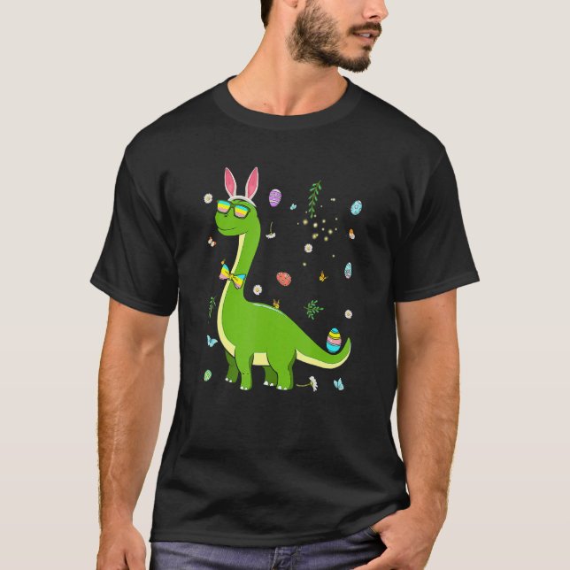 Camiseta Brontossaurus Bunny Ears Egg Dinossaur Dino Boys E (Frente)