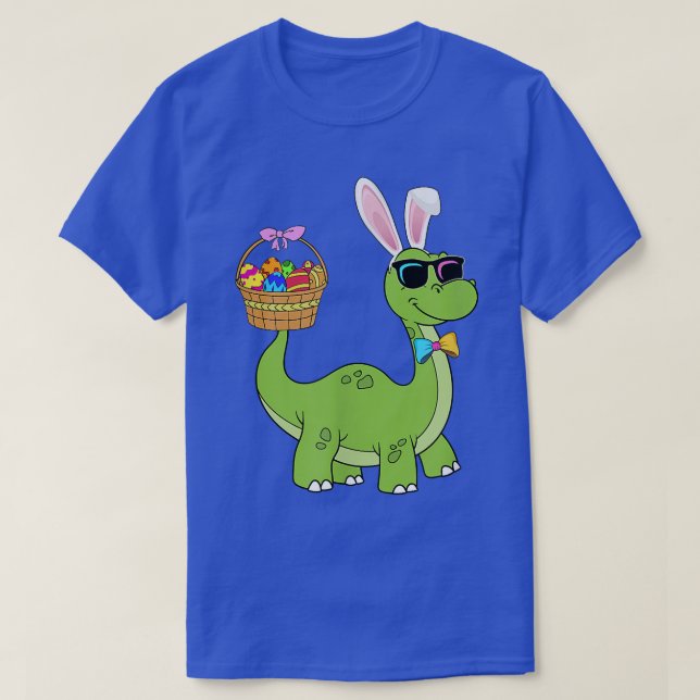 Camiseta Brontossaurus Bunny Ears Páscoa Dia do Ovo Dinossa (Frente do Design)