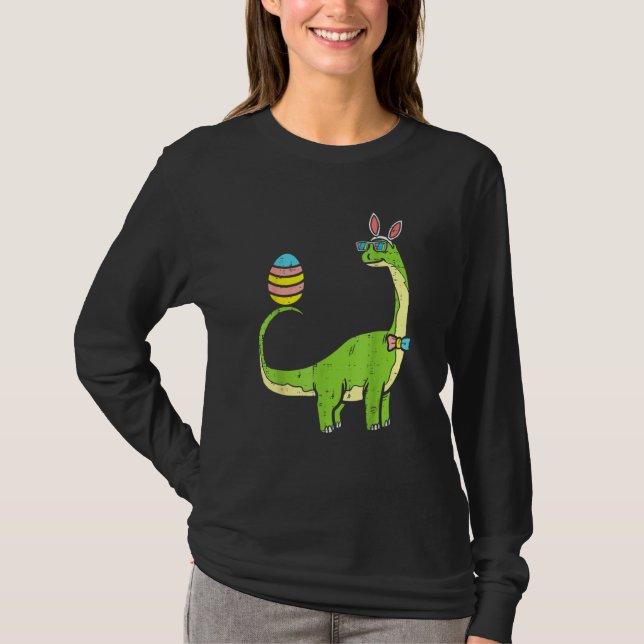 Camiseta Brontossaurus Bunny Ears Páscoa Dia do Ovo Dinossa (Frente)