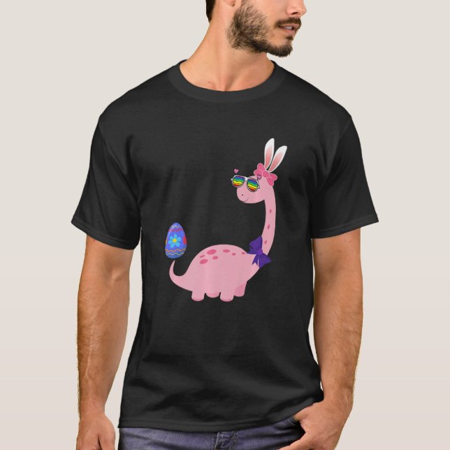 Camiseta Brontossaurus Bunny Ears Páscoa Dia do Ovo Dinossa (Frente)