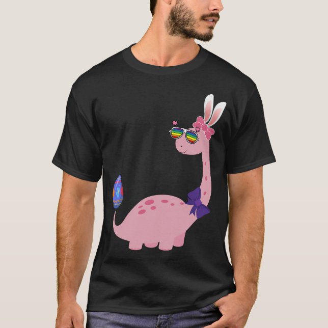 Camiseta Brontossaurus Bunny Ears Páscoa Dia do Ovo Dinossa (Frente)