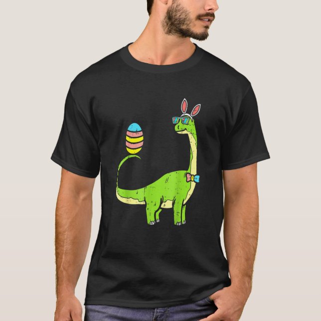 Camiseta Brontossaurus Bunny Ears Páscoa Dia do Ovo Dinossa (Frente)
