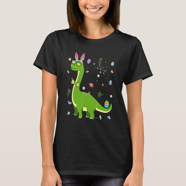Camiseta Brontossaurus Bunny Ears Páscoa Dia do Ovo Dinossa (Frente)
