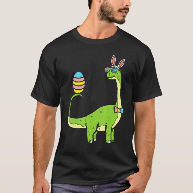 Camiseta Brontossaurus Bunny Ears Páscoa Dia do Ovo Dinossa (Frente)