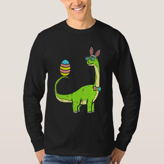 Camiseta Brontossaurus Bunny Ears Páscoa Dia do Ovo Dinossa (Frente)