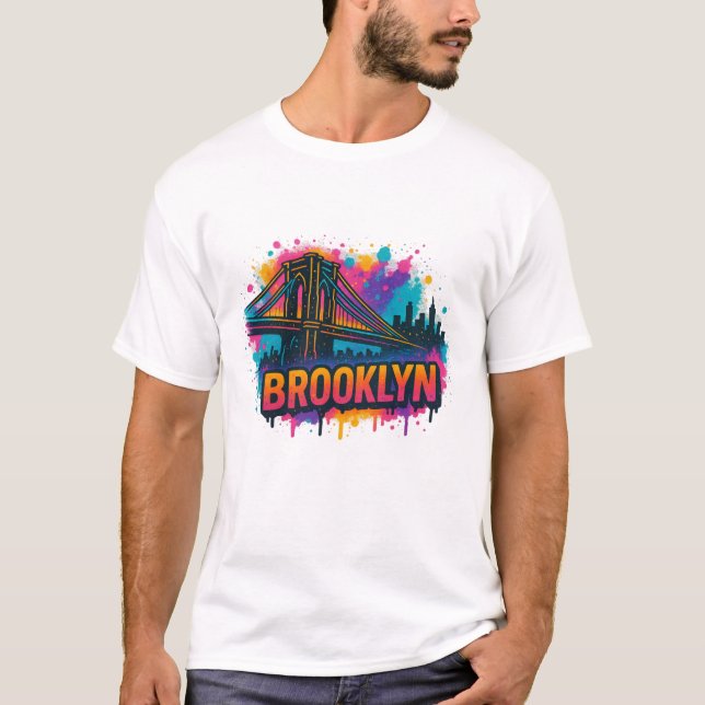 Camiseta Brooklyn Bridge Graffiti Pop Art – Colorful Urban  (Frente)