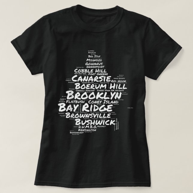 Camiseta Brooklyn New York Neighours Word Cloud Brookly (Frente do Design)